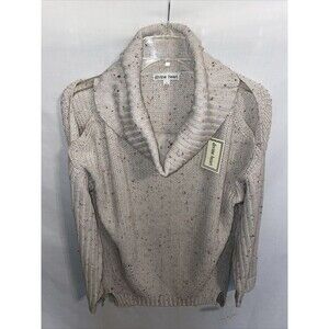 Divine Heart Cowl Neck Sweater Women’s Sz Large Beige Oatmeal Open Shoulder NWT